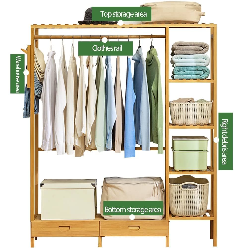 ワードローブ Amazon｜竹製洋服ラック、6段のオープンワードローブシステム